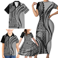 Samoa Siapo Arty Family Matching Short Sleeve Bodycon Dress and Hawaiian Shirt Black Style LT9 - Polynesian Pride