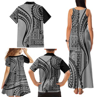 Samoa Siapo Arty Family Matching Tank Maxi Dress and Hawaiian Shirt Black Style LT9 - Polynesian Pride