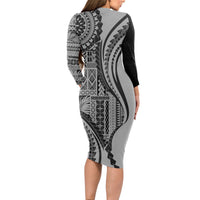 Samoa Siapo Arty Long Sleeve Bodycon Dress Black Style LT9 - Polynesian Pride