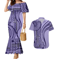 Samoa Siapo Arty Couples Matching Mermaid Dress and Hawaiian Shirt Purple Style LT9 Purple - Polynesian Pride