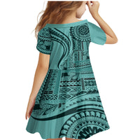 Samoa Siapo Arty Family Matching Mermaid Dress and Hawaiian Shirt Turquoise Style LT9 - Polynesian Pride