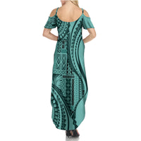 Samoa Siapo Arty Family Matching Summer Maxi Dress and Hawaiian Shirt Turquoise Style LT9 - Polynesian Pride
