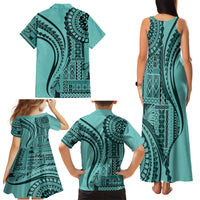 Samoa Siapo Arty Family Matching Tank Maxi Dress and Hawaiian Shirt Turquoise Style LT9 - Polynesian Pride