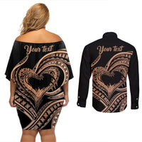 Personalised Valentines Day Romantic Lovers Couples Matching Off Shoulder Short Dress and Long Sleeve Button Shirt LT9 - Polynesian Pride