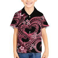 Polynesia Valentines Day Forever In My Heart Tattoo Family Matching Off Shoulder Maxi Dress and Hawaiian Shirt Pink Style LT9 Son's Shirt Pink - Polynesian Pride