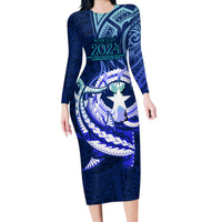 Personalised Northern Mariana Islands Family Matching Long Sleeve Bodycon Dress and Hawaiian Shirt Commonwealth Day 2024 LT9 Mom's Dress Ocean Blue - Polynesian Pride