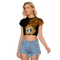 Northern Mariana Islands Ylang-ylang Mwarmwar Raglan Cropped T Shirt Polynesian Gold Style LT9 Female Gold - Polynesian Pride