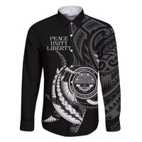 Personalised FSM Culture Day Family Matching Off Shoulder Maxi Dress and Hawaiian Shirt Hammerhead Shark Tribal 2024 LT9 Dad's Shirt - Long Sleeve Black - Polynesian Pride