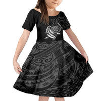 Personalised FSM Culture Day Family Matching Off Shoulder Short Dress and Hawaiian Shirt Hammerhead Shark Tribal 2024 LT9 Daughter's Dress Black - Polynesian Pride