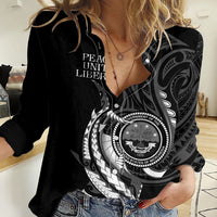 Personalised FSM Culture Day Women Casual Shirt Hammerhead Shark Tribal 2024 LT9 Female Black - Polynesian Pride