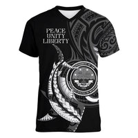 Personalised FSM Culture Day Women V Neck T Shirt Hammerhead Shark Tribal 2024 LT9 Female Black - Polynesian Pride