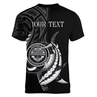 Personalised FSM Culture Day Women V Neck T Shirt Hammerhead Shark Tribal 2024 LT9 - Polynesian Pride