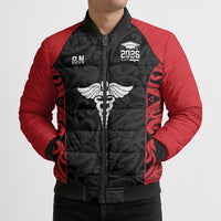 New Zealand Nurse RN 2026 Personalised Bomber Puffer Jacket Red Maori Pattern Cultural Pride LT9 - Polynesian Pride