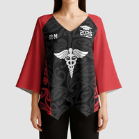 New Zealand Nurse RN 2026 Personalised Kimono Sleeve Blouse Red Maori Pattern Cultural Pride