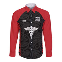 New Zealand Nurse RN 2026 Personalised Long Sleeve Button Shirt Red Maori Pattern Cultural Pride LT9 Unisex Red - Polynesian Pride