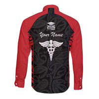 New Zealand Nurse RN 2026 Personalised Long Sleeve Button Shirt Red Maori Pattern Cultural Pride LT9 - Polynesian Pride