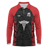 New Zealand Nurse RN 2026 Personalised Long Sleeve Polo Shirt Red Maori Pattern Cultural Pride LT9 Red - Polynesian Pride