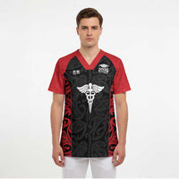 New Zealand Nurse RN 2026 Personalised Scrub Top Red Maori Pattern Cultural Pride LT9 - Polynesian Pride