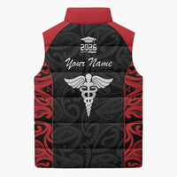 New Zealand Nurse RN 2026 Personalised Sleeveless Puffer Jacket Red Maori Pattern Cultural Pride LT9 - Polynesian Pride