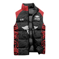 New Zealand Nurse RN 2026 Personalised Sleeveless Puffer Jacket Red Maori Pattern Cultural Pride LT9 - Polynesian Pride
