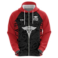 New Zealand Nurse RN 2026 Personalised Zip Hoodie Red Maori Pattern Cultural Pride LT9 - Polynesian Pride