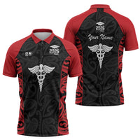 New Zealand Nurse RN 2026 Personalised Zipper Polo Shirt Red Maori Pattern Cultural Pride LT9 - Polynesian Pride