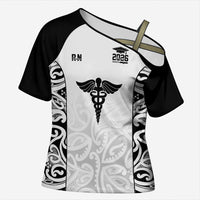 New Zealand Nurse RN 2026 Personalised Cross Shoulder Shirt White Maori Pattern Cultural Pride LT9 Female White - Polynesian Pride