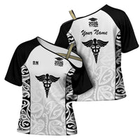 New Zealand Nurse RN 2026 Personalised Cross Shoulder Shirt White Maori Pattern Cultural Pride LT9 - Polynesian Pride