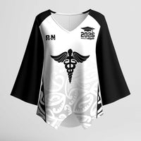 New Zealand Nurse RN 2026 Personalised Kimono Sleeve Blouse White Maori Pattern Cultural Pride LT9 Female White - Polynesian Pride