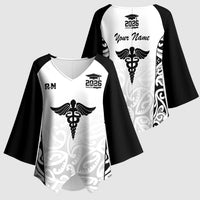 New Zealand Nurse RN 2026 Personalised Kimono Sleeve Blouse White Maori Pattern Cultural Pride LT9 - Polynesian Pride