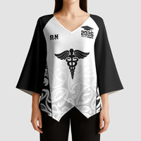 New Zealand Nurse RN 2026 Personalised Kimono Sleeve Blouse White Maori Pattern Cultural Pride LT9 - Polynesian Pride