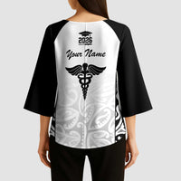 New Zealand Nurse RN 2026 Personalised Kimono Sleeve Blouse White Maori Pattern Cultural Pride LT9 - Polynesian Pride
