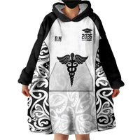 New Zealand Nurse RN 2026 Personalised Wearable Blanket Hoodie White Maori Pattern Cultural Pride LT9 - Polynesian Pride
