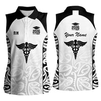 New Zealand Nurse RN 2026 Personalised Women Sleeveless Polo Shirt White Maori Pattern Cultural Pride