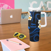 Hawaii Maui Islands Pacific Plumeria Tumbler With Handle Blue Polynesian Tattoo