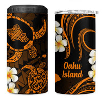 Hawaii Oahu Islands Pacific Plumeria 4 in 1 Can Cooler Tumbler Gold Polynesian Tattoo