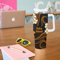 Hawaii Oahu Islands Pacific Plumeria Tumbler With Handle Gold Polynesian Tattoo