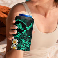 Hawaii Oahu Islands Pacific Plumeria 4 in 1 Can Cooler Tumbler Turquoise Polynesian Tattoo