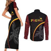 Papua New Guinea 50th Independence Day Couples Matching Short Sleeve Bodycon Dress and Long Sleeve Button Shirt Simple Oro Tapa Pattern LT9 - Polynesian Pride