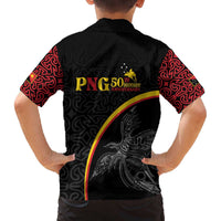 Papua New Guinea 50th Independence Day Family Matching Off The Shoulder Long Sleeve Dress and Hawaiian Shirt Simple Oro Tapa Pattern - Polynesian Pride
