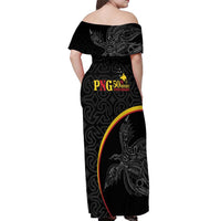 Papua New Guinea 50th Independence Day Off Shoulder Maxi Dress Simple Oro Tapa Pattern - Polynesian Pride