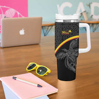 Papua New Guinea 50th Independence Day Tumbler With Handle Simple Oro Tapa Pattern - Polynesian Pride