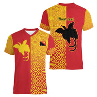 Papua New Guinea Oro Tapa Personalised Women V-Neck T-Shirt Simple Bird of Paradise Style - Polynesian Pride