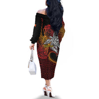 Papua New Guinea Sepik Personalised Family Matching Off The Shoulder Long Sleeve Dress and Hawaiian Shirt PNG Bird of Paradise Tattoo - Polynesian Pride