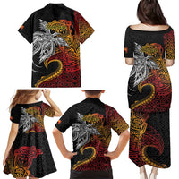 Papua New Guinea Sepik Personalised Family Matching Puletasi and Hawaiian Shirt PNG Bird of Paradise Tattoo - Polynesian Pride