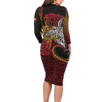 Papua New Guinea Sepik Personalised Long Sleeve Bodycon Dress PNG Bird of Paradise Tattoo - Polynesian Pride