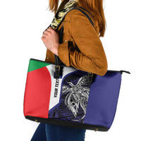 Personalised PNG Bougainville Leather Tote Bag Bird of Paradise Tattoo Flag Motif - Polynesian Pride