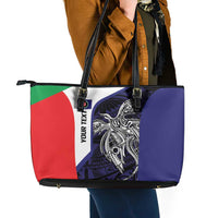 Personalised PNG Bougainville Leather Tote Bag Bird of Paradise Tattoo Flag Motif - Polynesian Pride