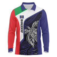 Personalised PNG Bougainville Long Sleeve Polo Shirt Bird of Paradise Tattoo Flag Motif - Polynesian Pride