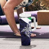 Personalised PNG Bougainville Tumbler With Handle Bird of Paradise Tattoo Flag Motif - Polynesian Pride